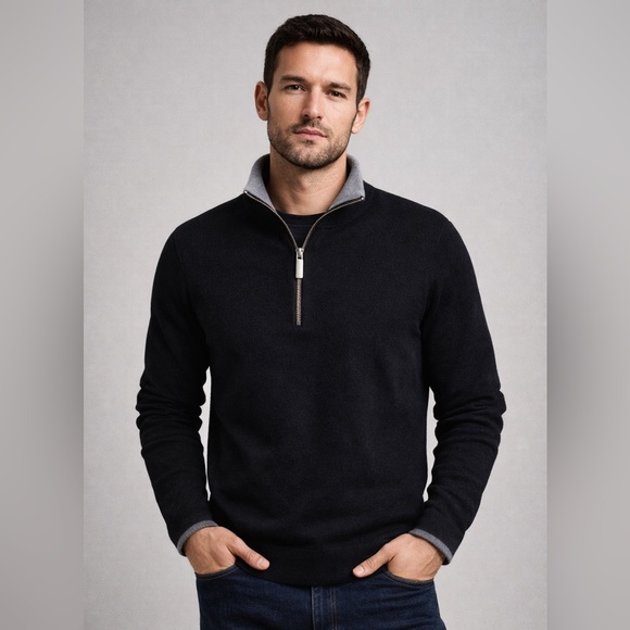 Michael Kors Extra Fine Merino Wool Quarter Zip Sweater Black XXL - Picture 2 of 14